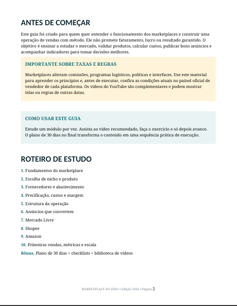 Página interna do guia: Roteiro de estudo